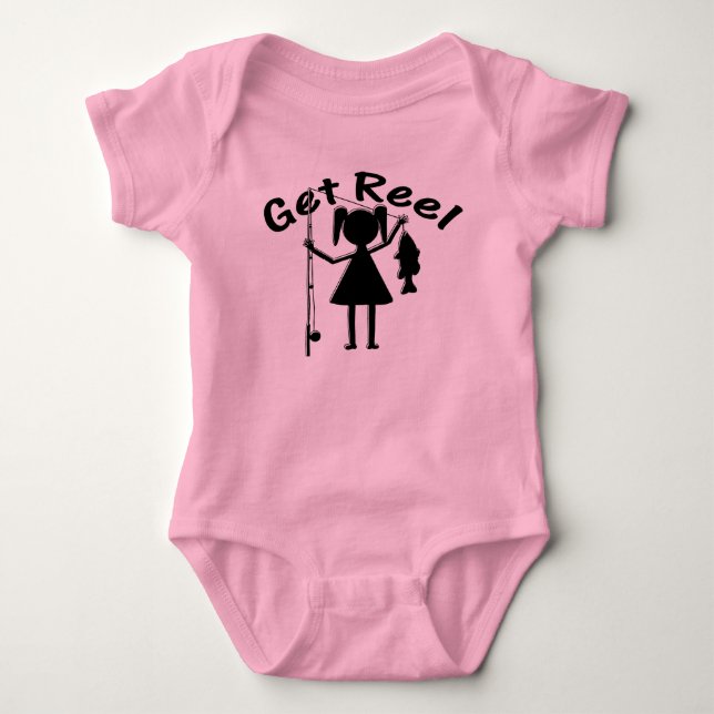 Get Reel - Little Girls Fishing Baby Bodysuit (Front)