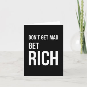 Get Rich Success Motivational Quote White on Black Card