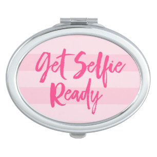 Get Selfie Ready Pink Stripes Modern Preppy Compact Mirror