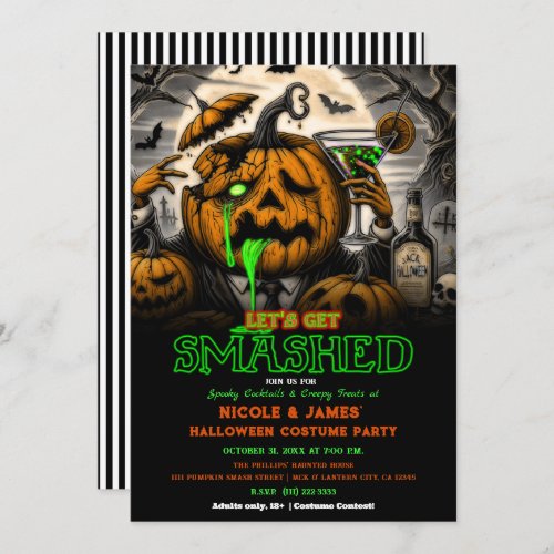 Get Smashed Pumpkin Halloween Cocktail Party Invitation