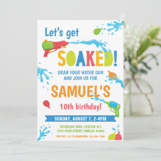 Get Soaked Water War Birthday Party, Any Age Invitation