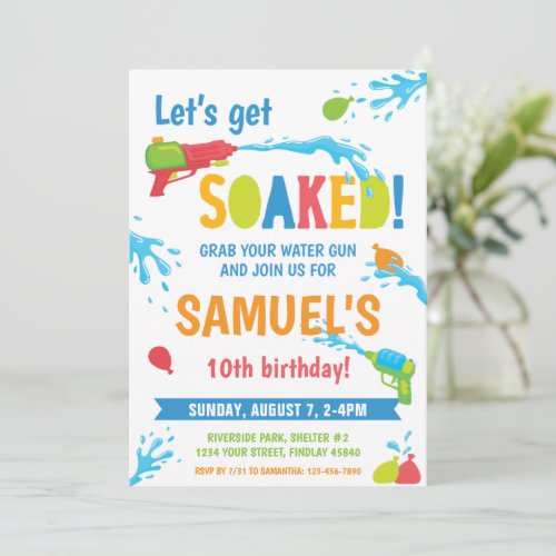 Get Soaked Water War Birthday Party Any Age Invitation