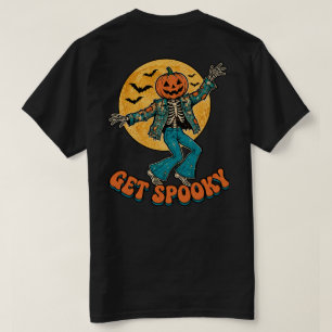 Get Spooky Dancing Pumpkin Head Skeleton Retro Hal T-Shirt