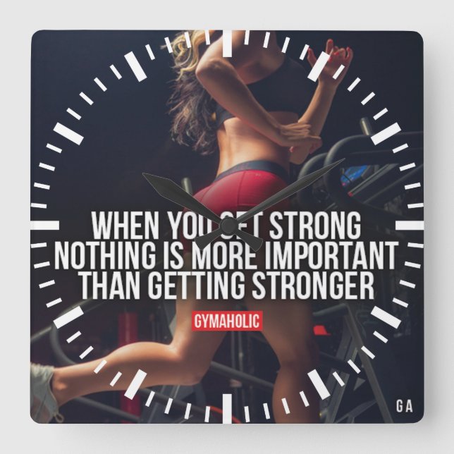 Get Stronger - Women's Workout Motivational Square Wall Clock (Front)