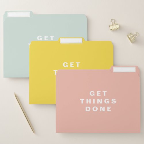 Get Things Done  Mint Peach Yellow File Folders
