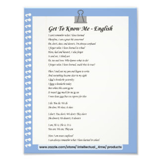 Get To Know Me - English Photo Print