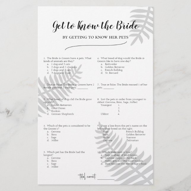 Get to Know the Bride by Getting to Know Her Pets (Front)