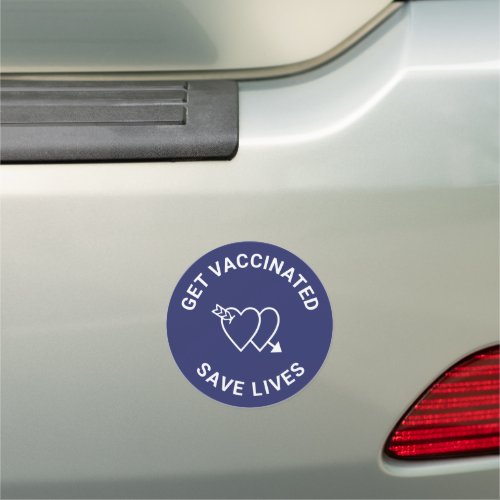 Get Vaccinated save lives navy blue white hearts Car Magnet