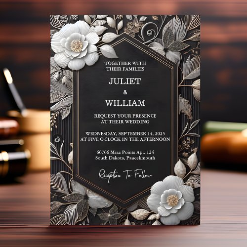 Get Vintage Lace Floral Gold Foil Embossed Wedding Invitation