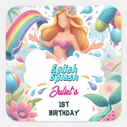 Get Water Park Cool Summer splash pad 1st birthday Square Sticker