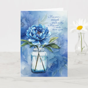 Get Well Blue Peony Flowers Heartfelt Sentiment Card