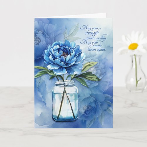 Get Well Blue Peony Flowers Heartfelt Sentiment Card