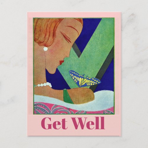 Get Well Butterfly Vintage Style Postcard