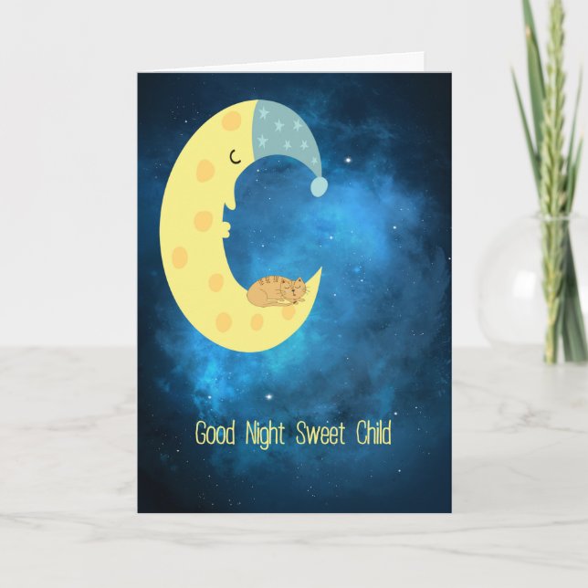 Get Well Card for Sick Child with Cat & Moon (Front)