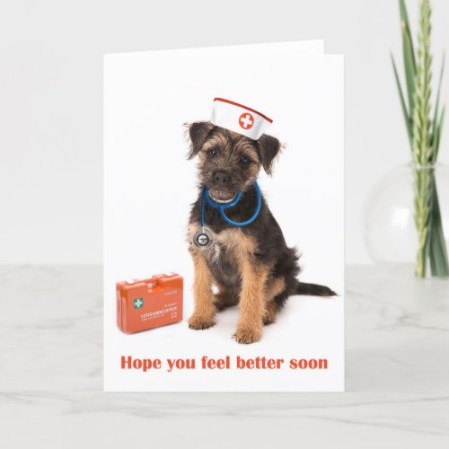 Get well card of Dog with nurse outfit