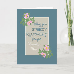 Get Well Card to Personalize, Pink Dogroses, Blue