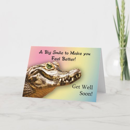 Get well card with a smiling alligator