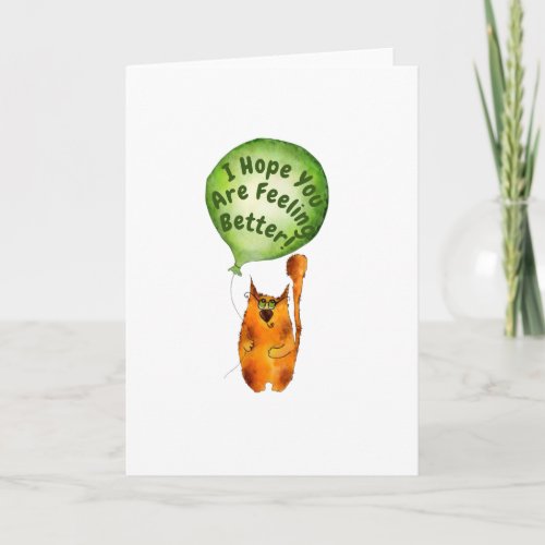 Get Well Card with Cat and Balloon