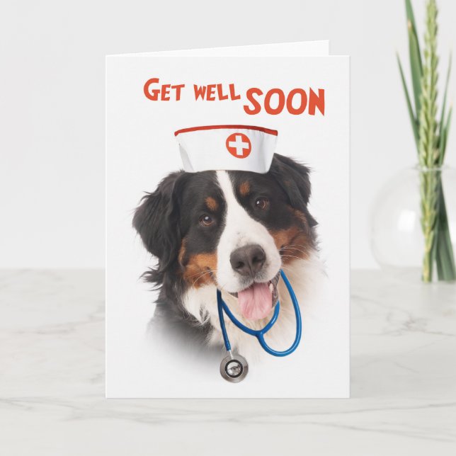 Get well card with dog with a nurse outfit (Front)