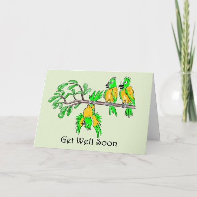 Get Well Cartoon Style Parrots Card (Front)
