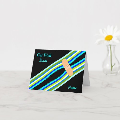 Get well custom name bright stripes card