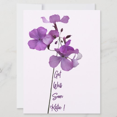 Get well customizable Katie name purple flowers Holiday Card