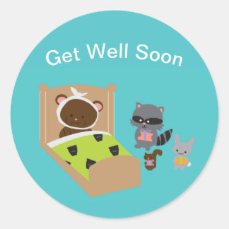 Get Well Cute Animals Personalize Classic Round Sticker