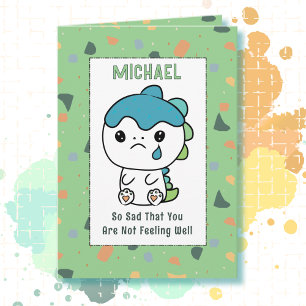 Get Well Cute Dinosaur Cartoon Funny Saying Child Card