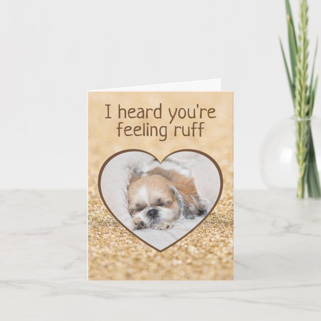 Get well cute dog shihtzu sleeping heart sparkles card (Front)
