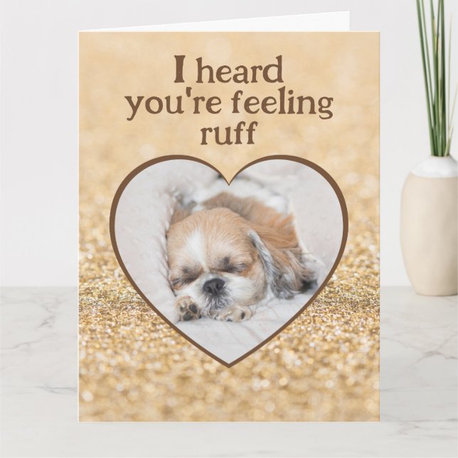 Get well cute dog shihtzu sleeping heart sparkles card (Front)