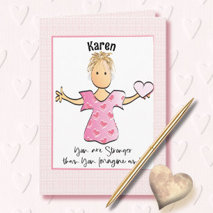 Get Well Encouragement Pink Female Cartoon Card