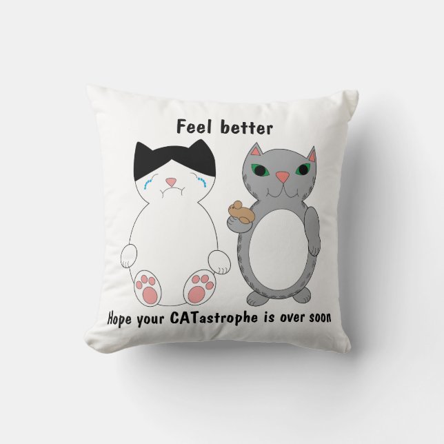 Get Well Feel Better Cat Funny Personalize Throw Pillow (Front)