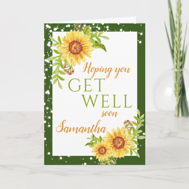 Get Well Floral Sunflower Green Card (Front)