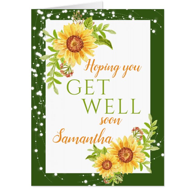 Get Well Floral Sunflower Green Oversized Card (Front)