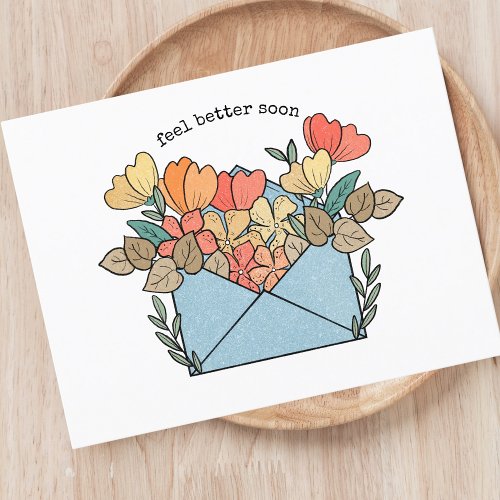 Get Well Flowers Illustrated Postcard