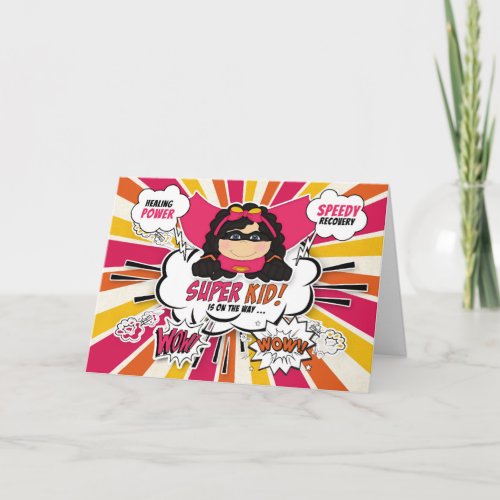 Get Well for Kids Girl Pink Superhero Comic Book Card