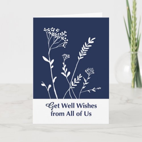 Get Well From Group White Plants on Navy Blue Card