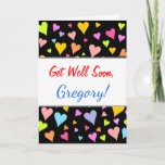 [ Thumbnail: Get Well + Fun, Loving, Colorful Hearts Pattern Card ]
