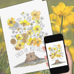 Get Well Groundhog and Flowers Watercolor Card<br><div class="desc">Need a cute and cheerful get well card? This adorable groundhog is dreaming of yellow,  spring buttercups and popping up to make you smile!  Contains a customizable phrase "cheer up,  buttercup". 
 Makes a sweet thinking of you note for any friend who needs some encouragement!</div>