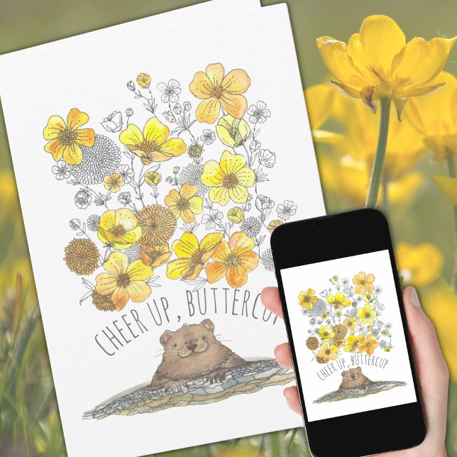 Get Well Groundhog and Flowers Watercolor Card (Creator Uploaded)