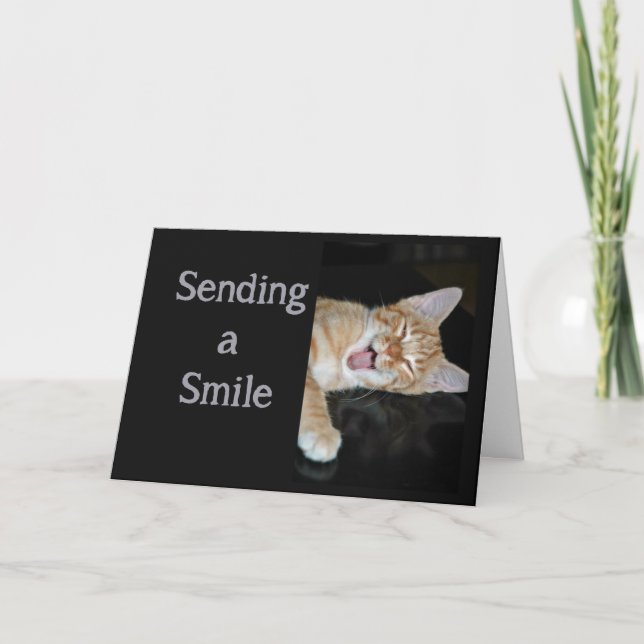 Get Well Hugs, Kisses & Smiles Cute Smiling Cat Card (Front)