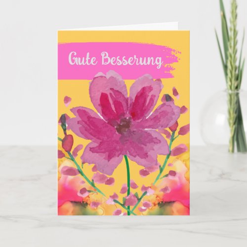 Get Well in German Watercolor Flowers Card