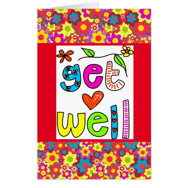 GET WELL jumbo HUGE FLOWERS GREETING CARD (Front)