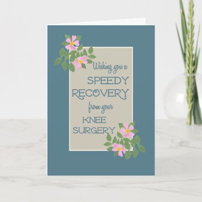 Get Well, Knee Surgery Card, Pink Dogroses, Blue Card (Front)