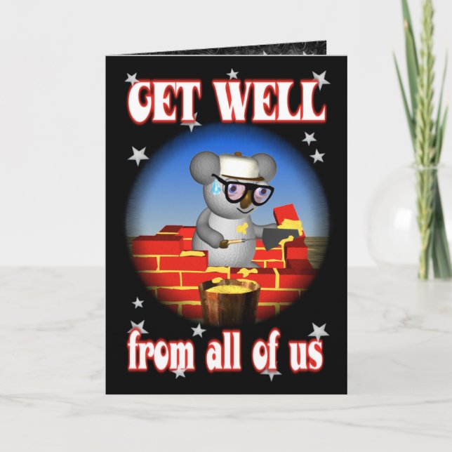 Get Well Koala Bricklayer Greeting Card (Front)