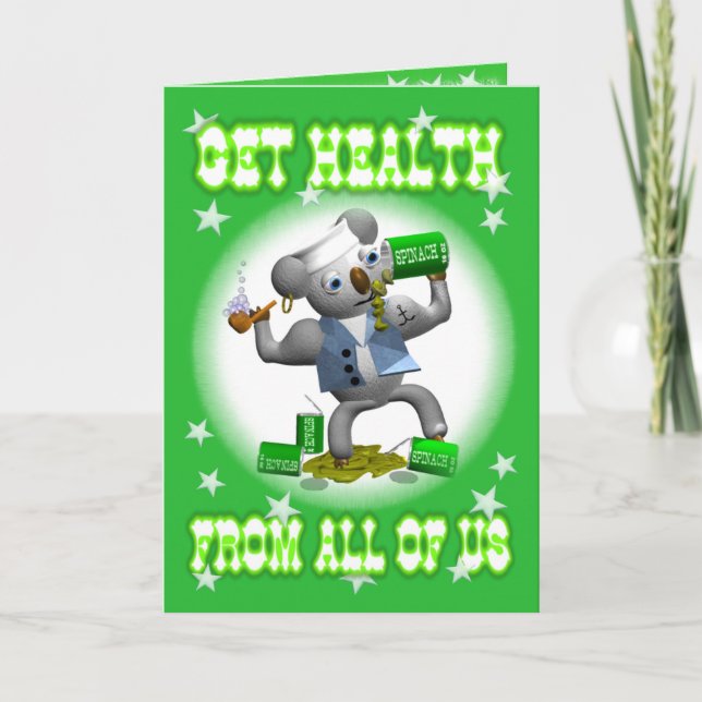 Get Well Koala Spinach Eating Greeting Card (Front)