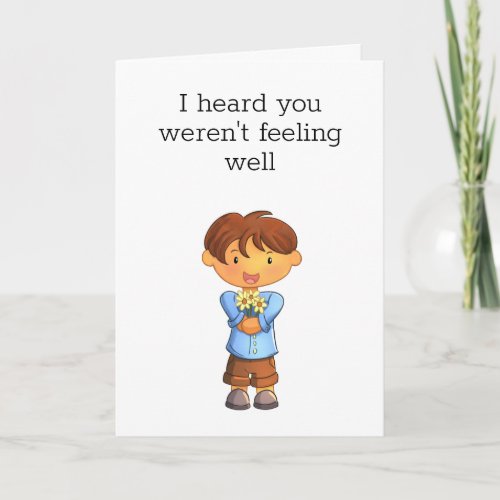 Get Well Little Boy Holding Bouquet  Card