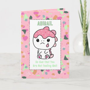 Get Well Little Girl PInk Dinosaur Cartoon Cute Card