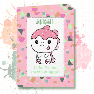 Get Well Little Girl PInk Dinosaur Cartoon Cute  Card