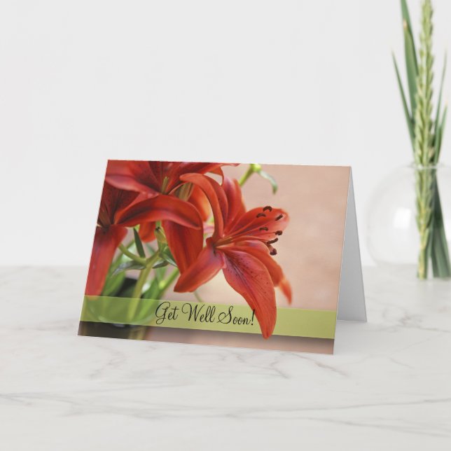 Get Well Orange Tiger Lily Close Up Photograph Card (Front)